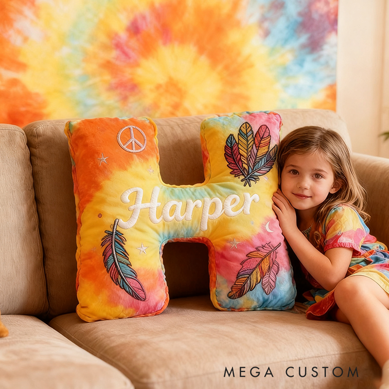 Personalized Colorful 26 Letters Cute Pillow Beautiful Hippie Letter Custom Hippie Pillow Christmas Gift for Kids