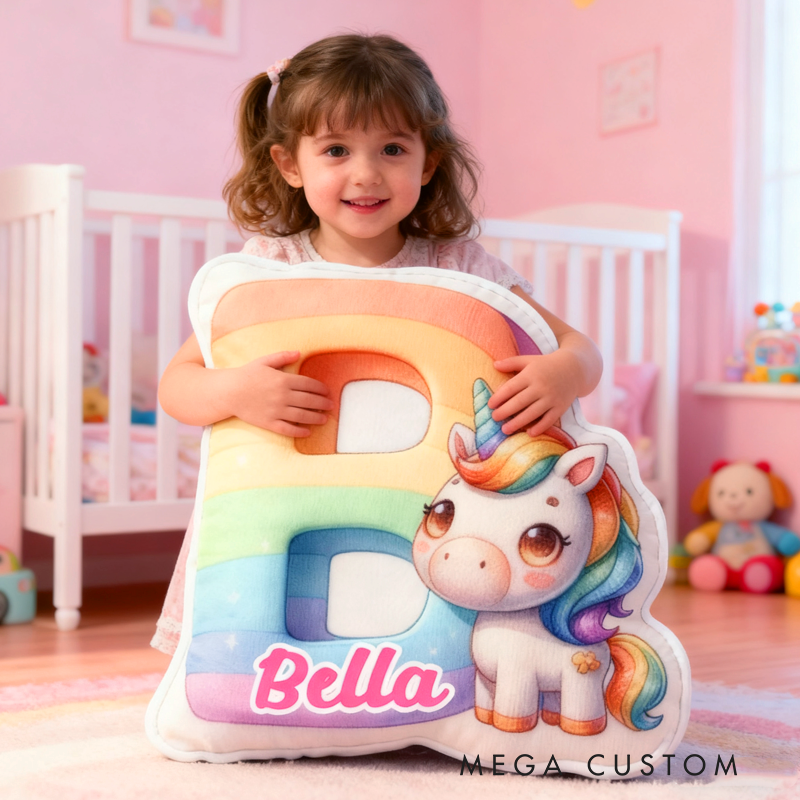 Personalized Cartoon Pink Dream Horse Initials with Name Graphic 3D Print Pillow Christmas Gift for Kids