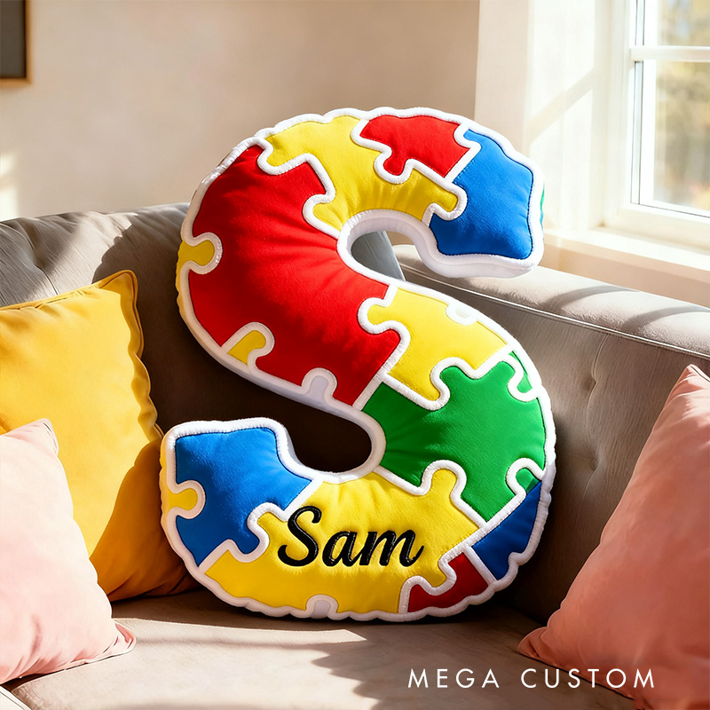 Personalized Bright Puzzle Pattern Letter Initial Name Cushion Soft Decorative Gift for Kids Room Fun Alphabet Shape Pillow