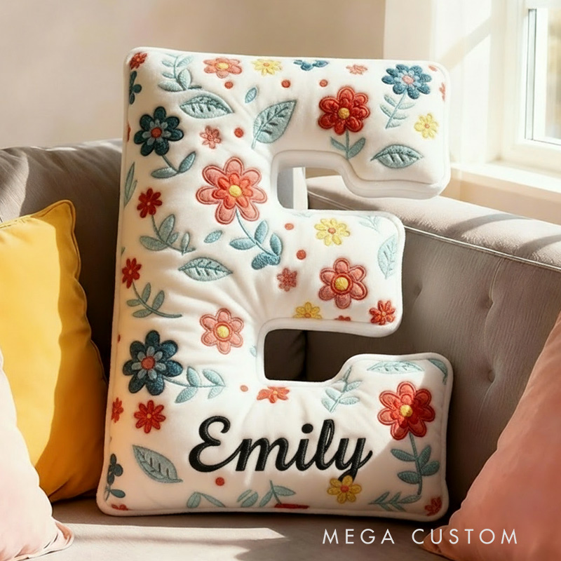 Personalized Floral Letter Pillow with Name Graphic 3D Print Custom Double Sided Pillow Gift for Kids Gardening Lovers Gift