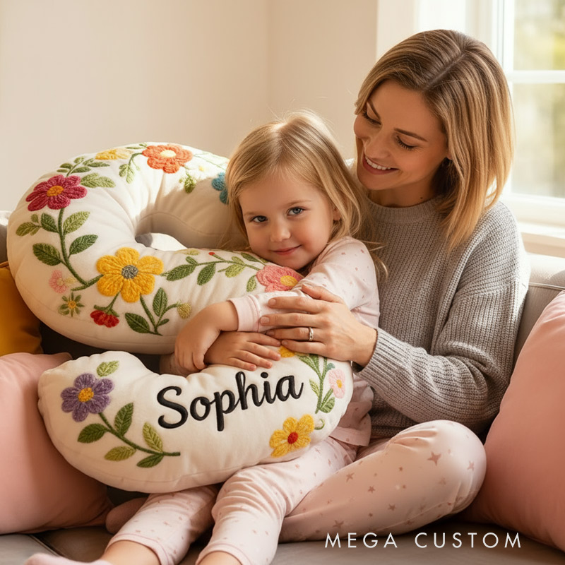 Personalized Letter Pillow with Name Graphic 3D Print Floral Design Custom Double Sided Pillow Gift for Kids Gardening Lovers Gift
