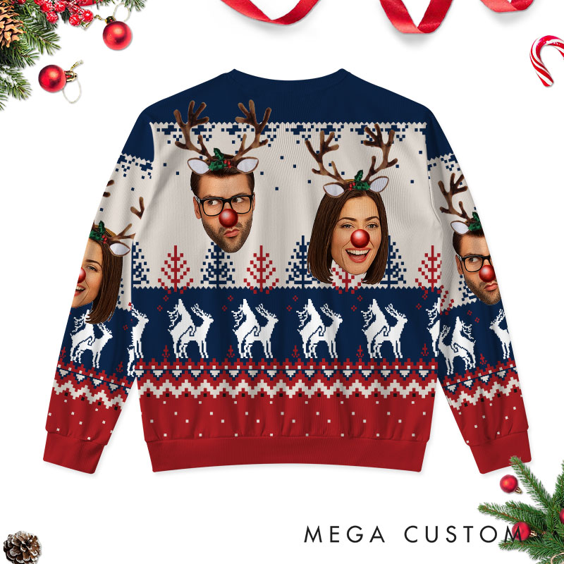 Personalized Funny Couple Face Photo Christmas Ugly Sweater Custom Couple Chest Xmas Matching Crewneck Sweatshirt Christmas Gift for Husband Wife
