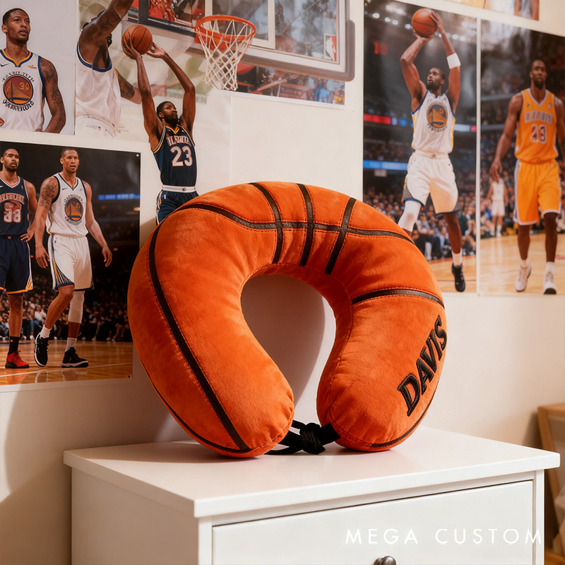 Personalized Basketball U-Shaped Pillow with Custom Name for Sports Fans and Travelers