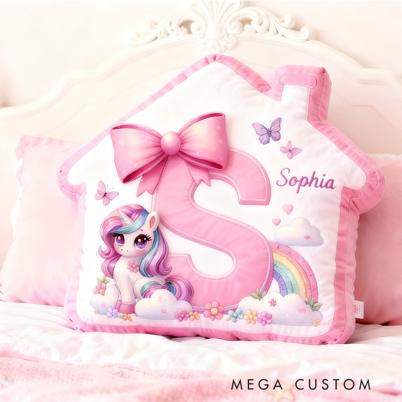 Personalized House Pillow Pink House-Shaped 26 Letters Custom Name Design for Girl's Bedroom Decor and Gift Idea Graphic 3D Print