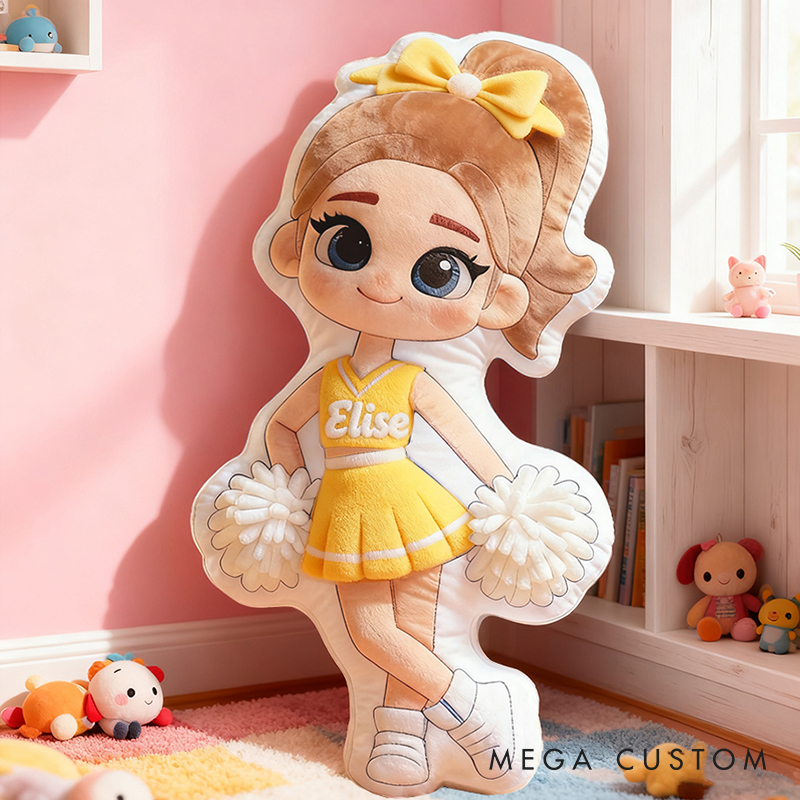 Personalized Cheerleader Gift Pillow with Custom Name and Pom-Poms