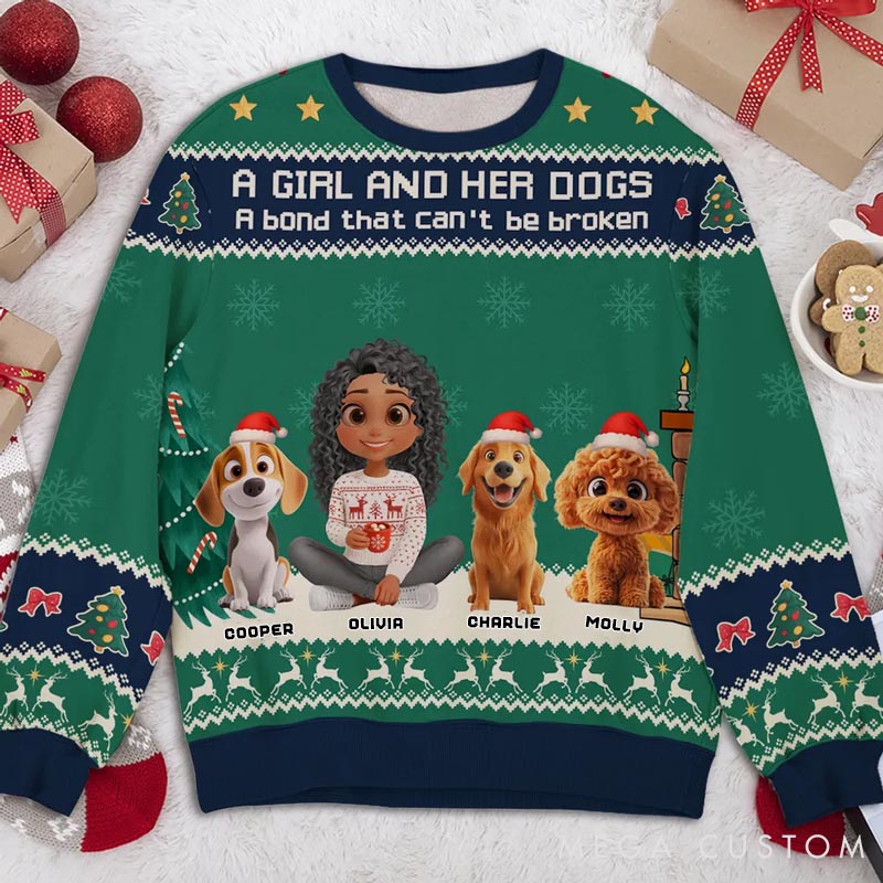 Personalized Dog Lover A Girl And Her Dog Christmas Ugly Sweater