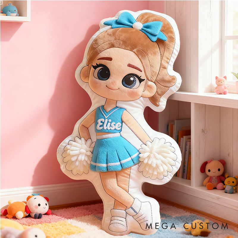 Personalized Cheerleader Gift Pillow with Custom Name and Pom-Poms
