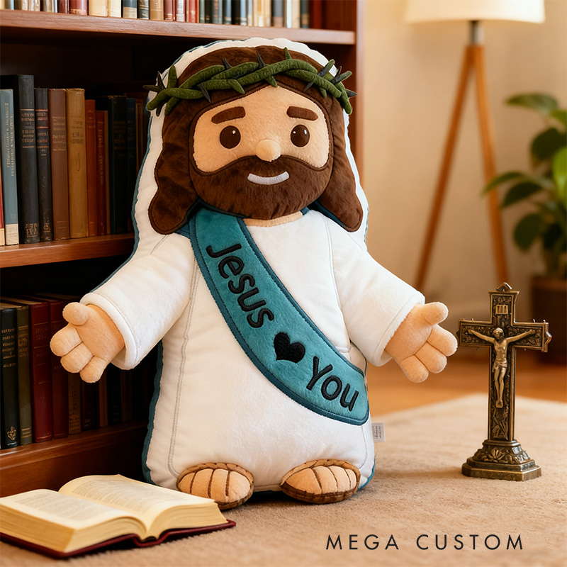 Personalized Cute Jesus Pillow with Sash Jesus Love You Custom Name Religious Gift Prayer Corner Faith Gift Christian Jesus Pillow for Kids or Adults