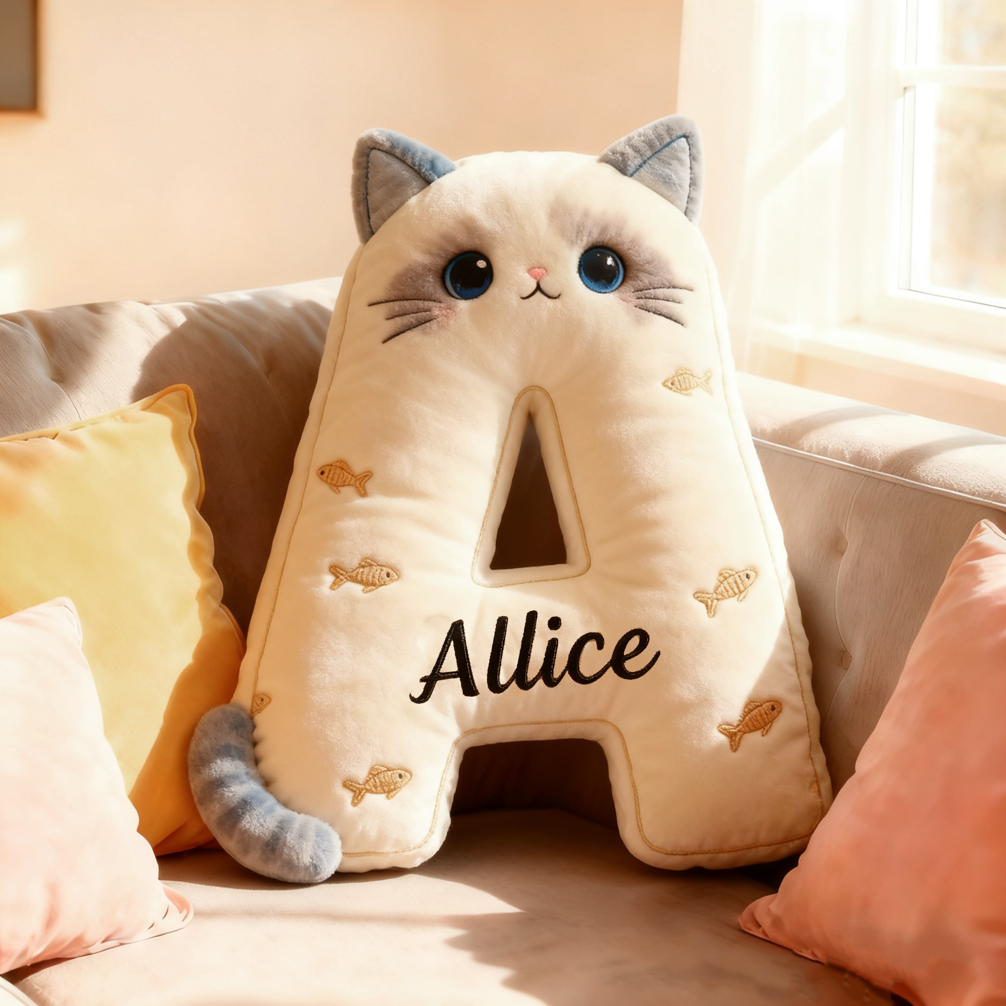 Personalized Cat Lover Letter Pillow with Custom Name Pillow Graphic 3D Print