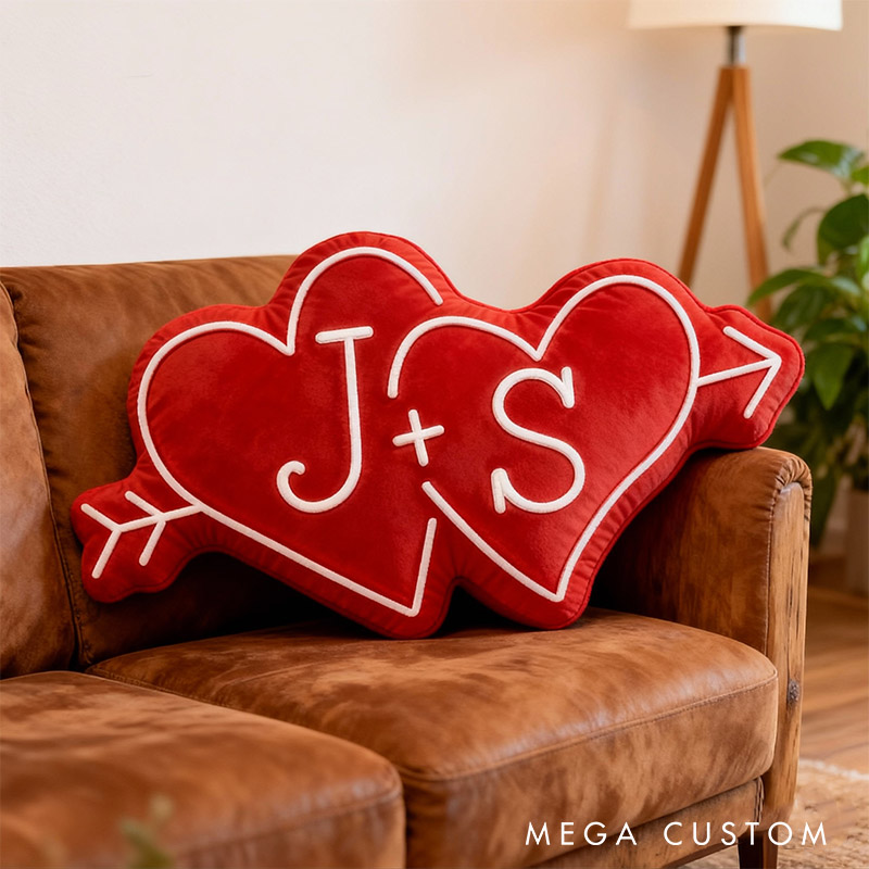 Personalized Couple Arrow Through Hearts Pillow Custom Boyfriend  Girlfriend Initials Pillow Valentine's Day Pillow Wife First Christmas Gift for Her