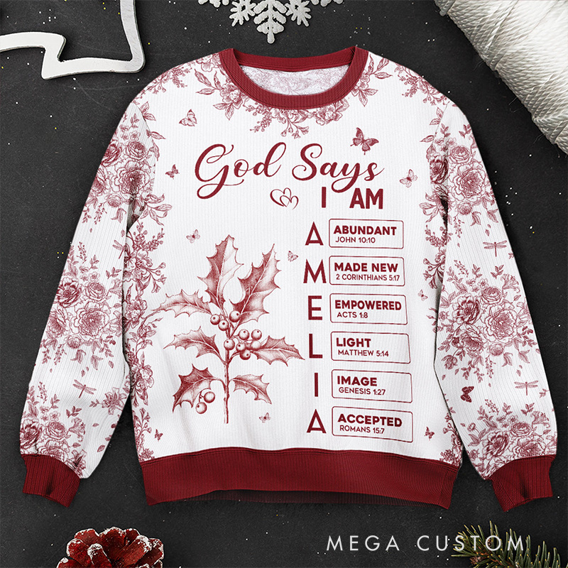 Personalized Toile De Jouy Birth Flower Bible Chapter Ugly Sweater with Name Religious Gift for Christians