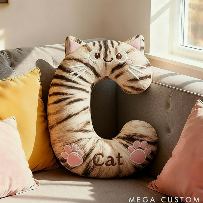 Personalized Cat Lover Letter Pillow with Custom Name Design Ver Brown Tabby Graphic 3D Print