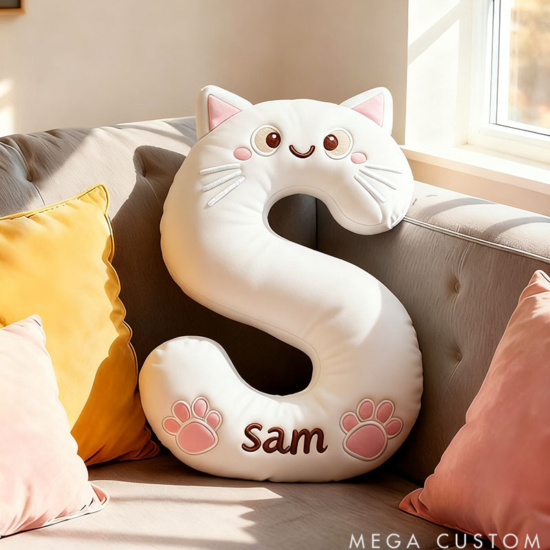 Personalized Cat Lover Letter Pillow with Custom Name Design Graphic 3D Print