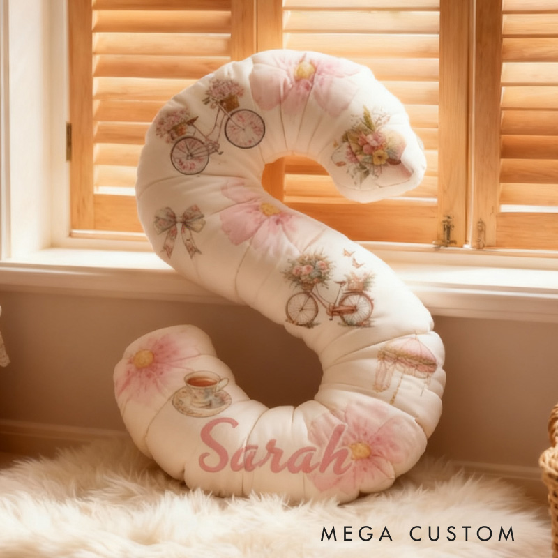 Personalized Floral Cycling Letter Pillow Graphic 3D Print Funny Letter Pillow Name Pillow Comfortable Travel Cushion for Riders Riding Lovers