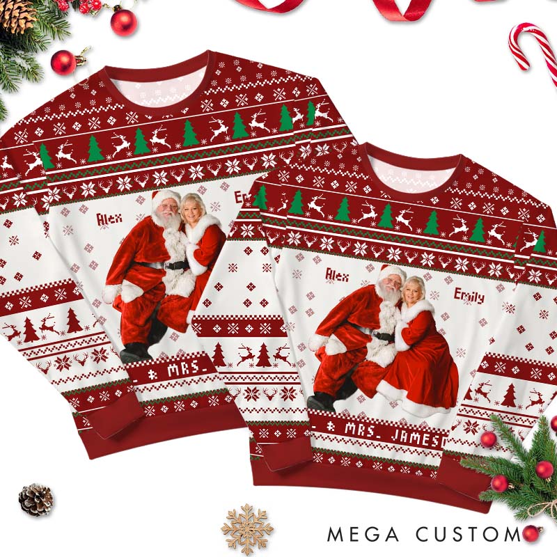 Personalized Couple Christmas Ugly Sweater Festive Couple Cloth for Husband Wife Couple Anniversary Gift Ugly Sweater