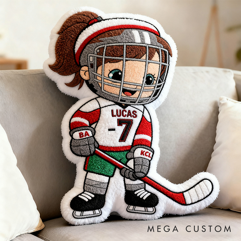 Personalized Cute Hockey Player Pillow with Custom Name and Number