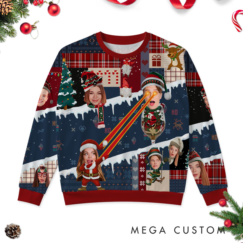 Personalized Funny Couple Photo Christmas Ugly Sweater Custom Couple Face Xmas Matching Crewneck Sweatshirt Christmas Gift for Husband Wife