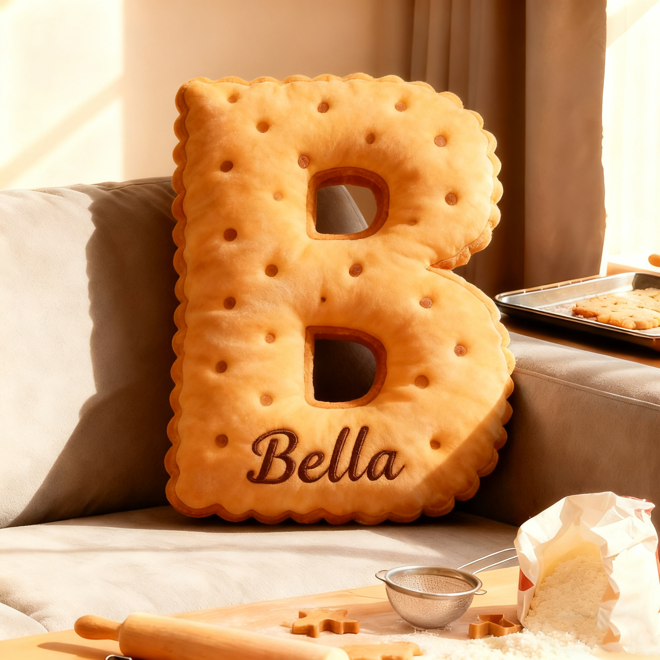 Personalized Cookie Letter Pillow Custom Graphic 3D Print Alphabet Initial Throw Pillow with Name for Baker Chef Christmas Baker Gift Baking Lover