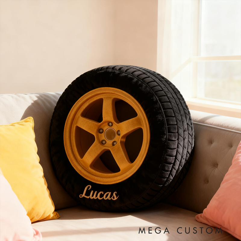 Personalized Racing Tire Throw Pillow Custom Name Graphic 3D Print Design Cushion Gift for Racers and Racing Lovers