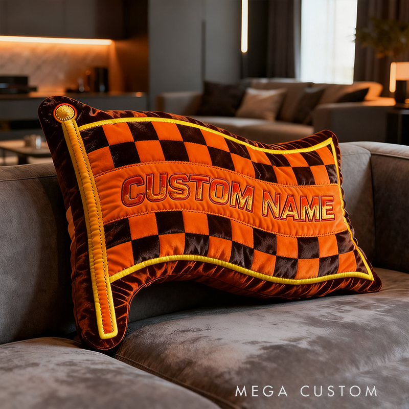 Personalized Racing Checkered Flag Pillow Custom Name 3D Graphic Print Cushion Gift for Racers and Racing Lovers