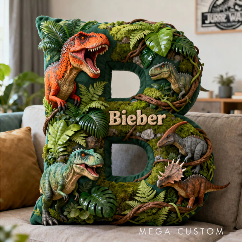 Personalized Dinosaur World Initial Graphic 3D Print  Pillow with Name Christmas Gift for Kids