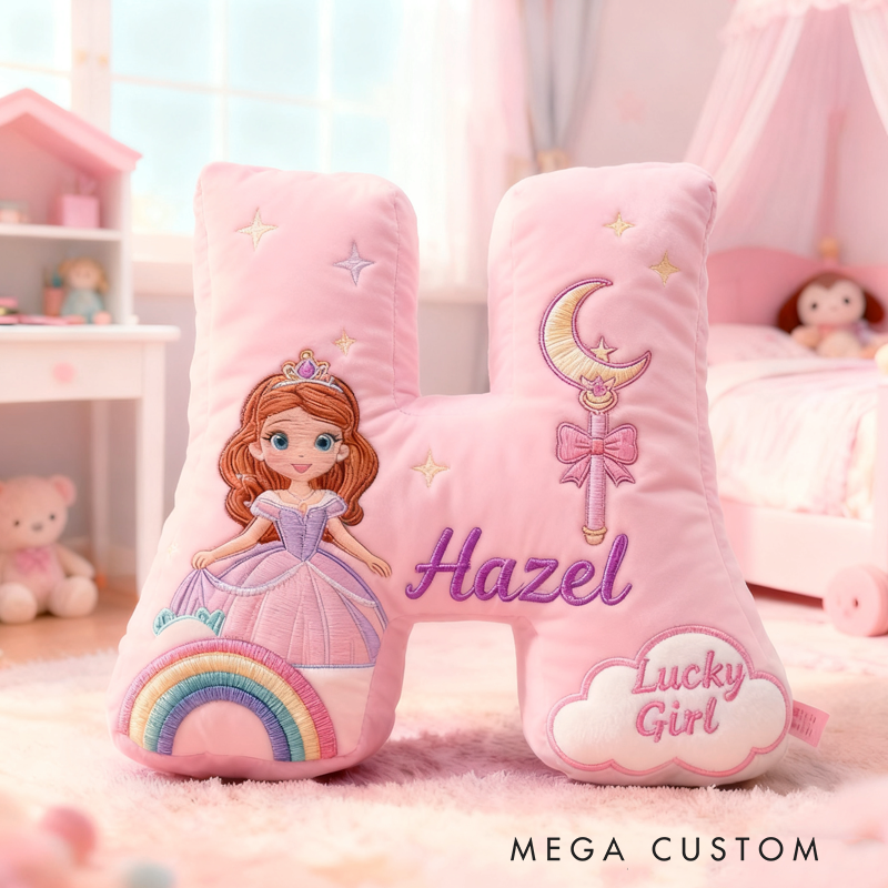 Personalized Lucky Girl with Name Graphic 3D Print Pillow Christmas Gift for Kids