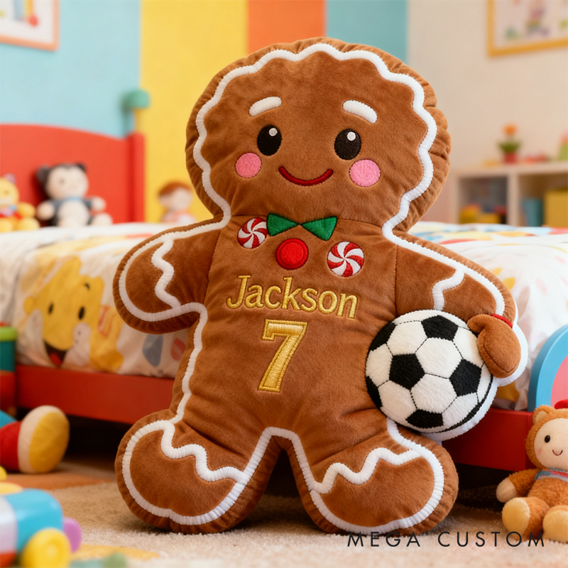 Personalized Graphic3DPrint Gingerbread Soccer Pillow with Custom Name and Number for Soccer Fans and Kids Graphic 3D Print Design