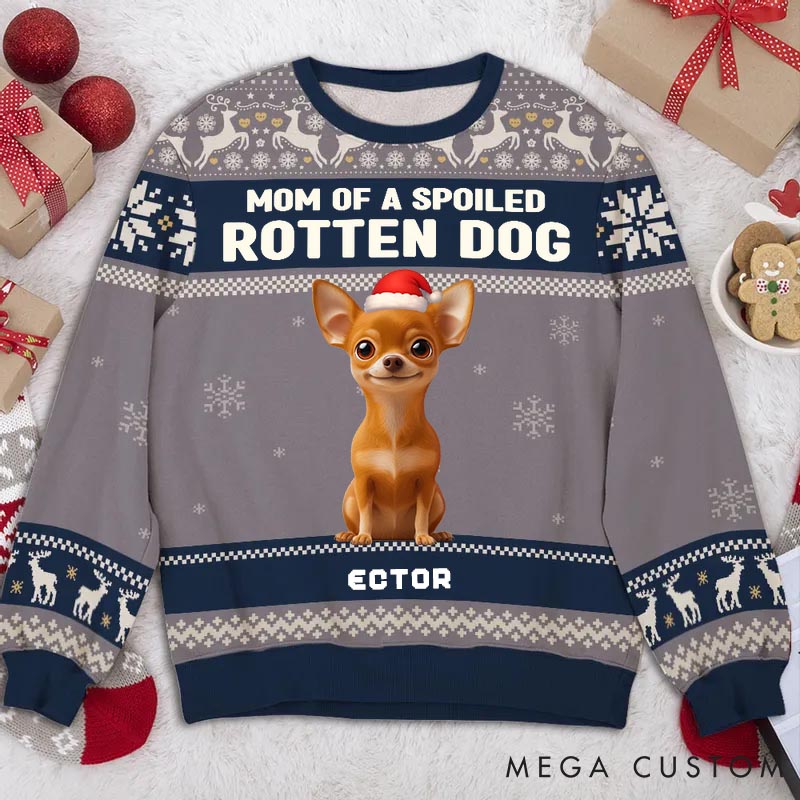 Personalized Dog Lover Lovely Spoiled Rotten Dog Chibi Cartoon Christmas Ugly Sweatshirts