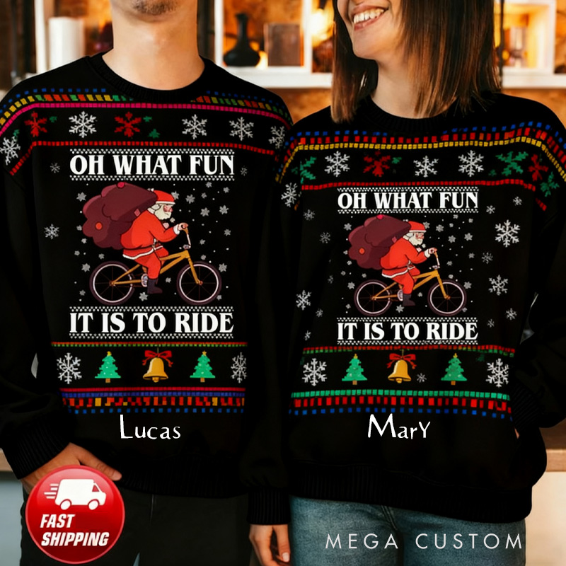 Personalized Ugly Christmas Sweater Cycling Oh What Fun It Is To Ride Jumper Cycling Christmas Bicycle Riding Lovers