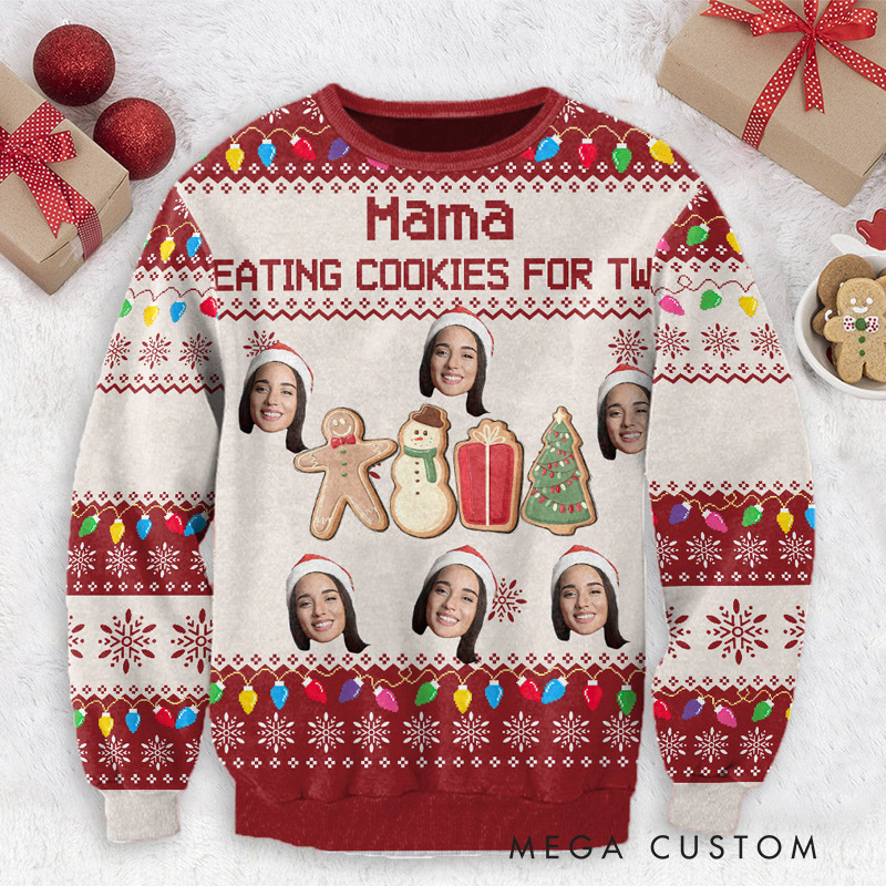 Personalized Just Eating Cookies for Two Ugly Sweater with Text Cookie Baking Ugly Christmas Sweater for Kids Grandma Mom Adult
