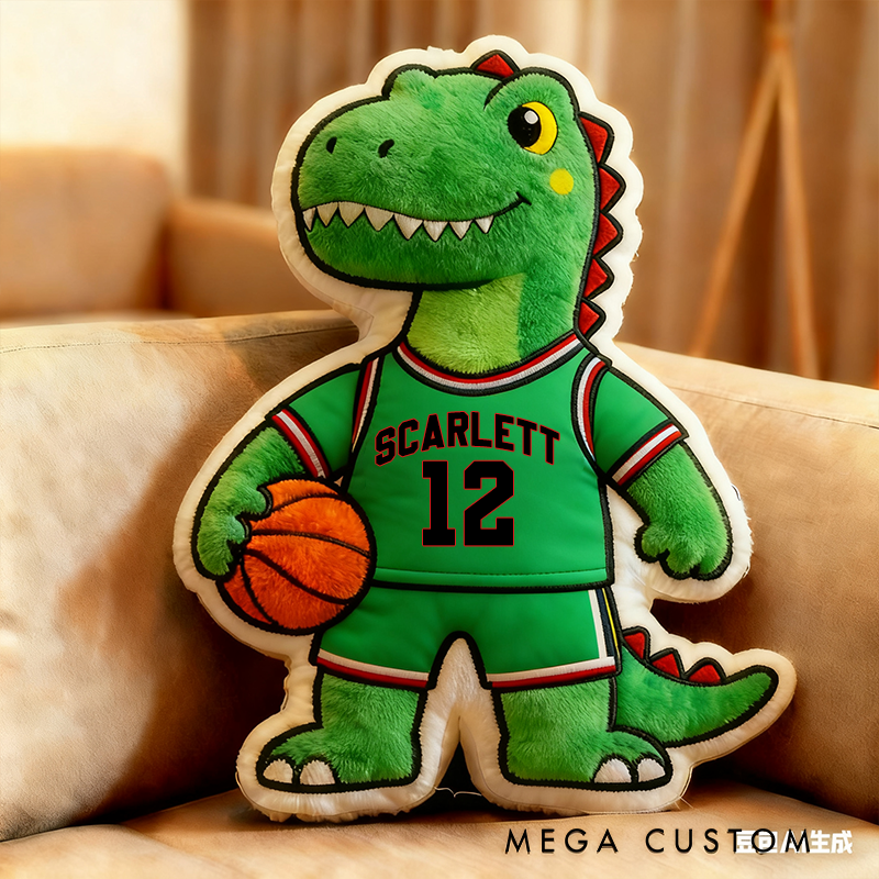 Personalized Dinosaur Basketball Player Pillow with Custom Name and Jersey Number
