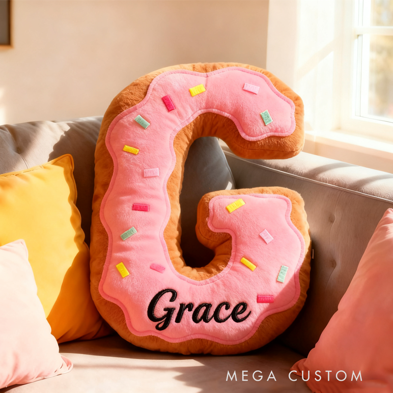 Personalized Cute Donuts Initial Graphic 3D Print Pillow with Name Christmas Gift for Kids