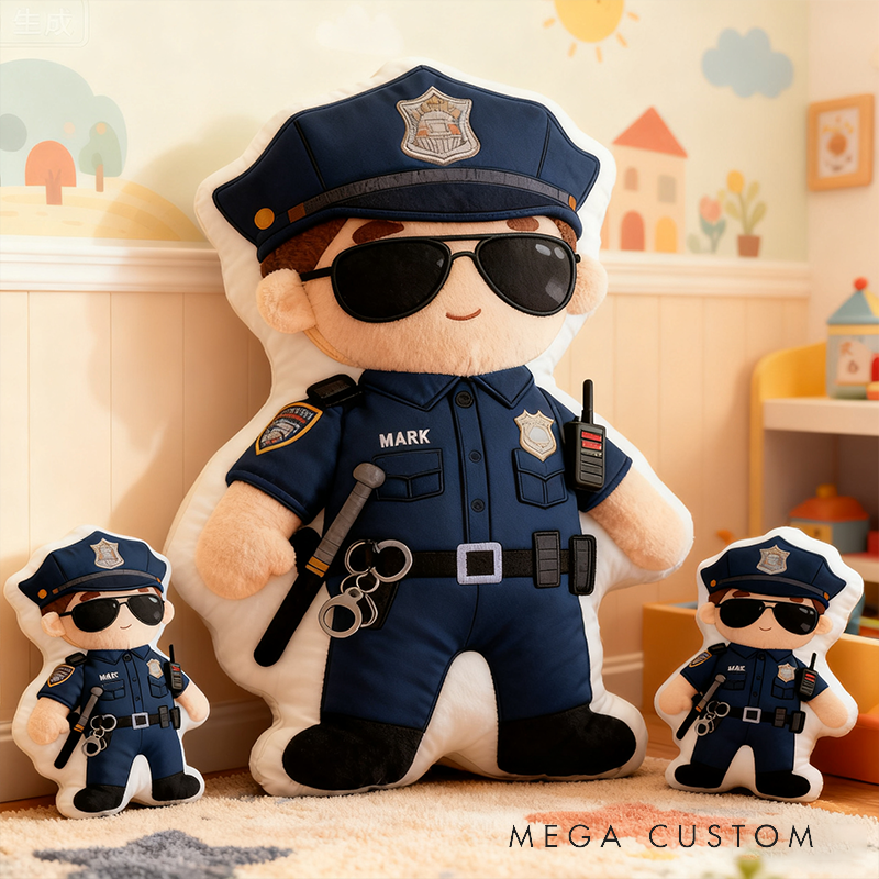 Personalized Cute Policeman Pillow with Custom Name Graphic 3D Print Pillow