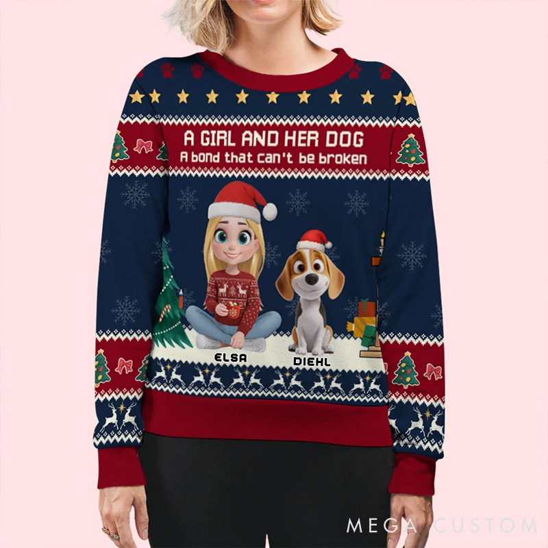 Personalized Dog Lover A Girl And Her Dog Christmas Ugly Sweater