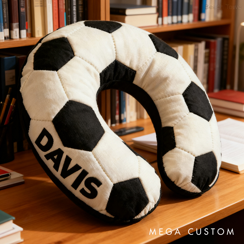 Personalized Soccer U-Shaped Pillow with Custom Name for Soccer Fans