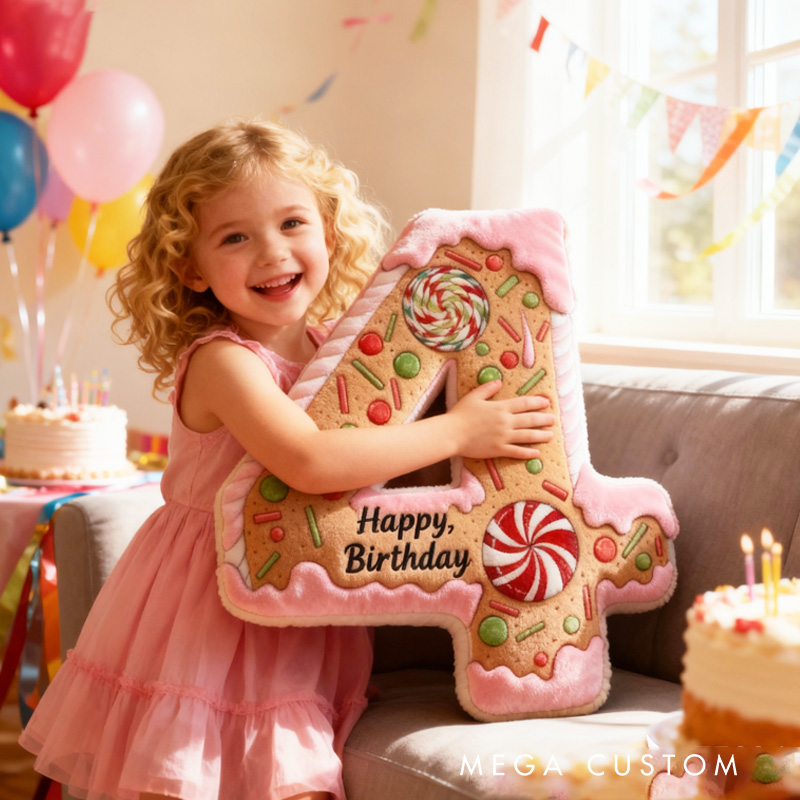 Personalized Cake Alphabet Throw Pillow Graphic 3D Print Letter Pillow Custom Kids Cookie Pillow with Name for Kids Birthday Gift