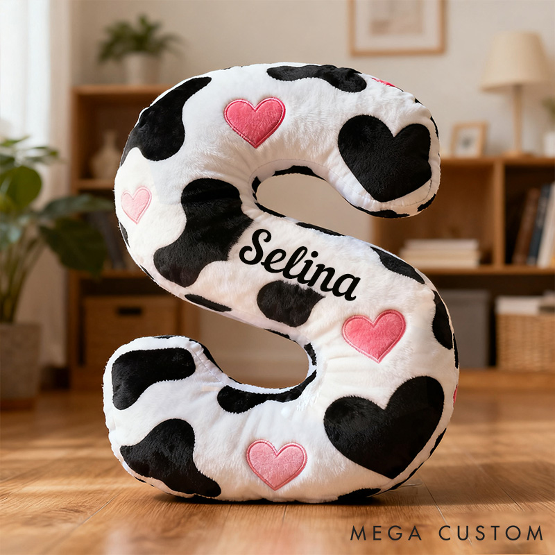 Personalized Cow Print Initial Pillow for Girlfriend Custom Initial Pillow for Her Holiday Decor Pillow