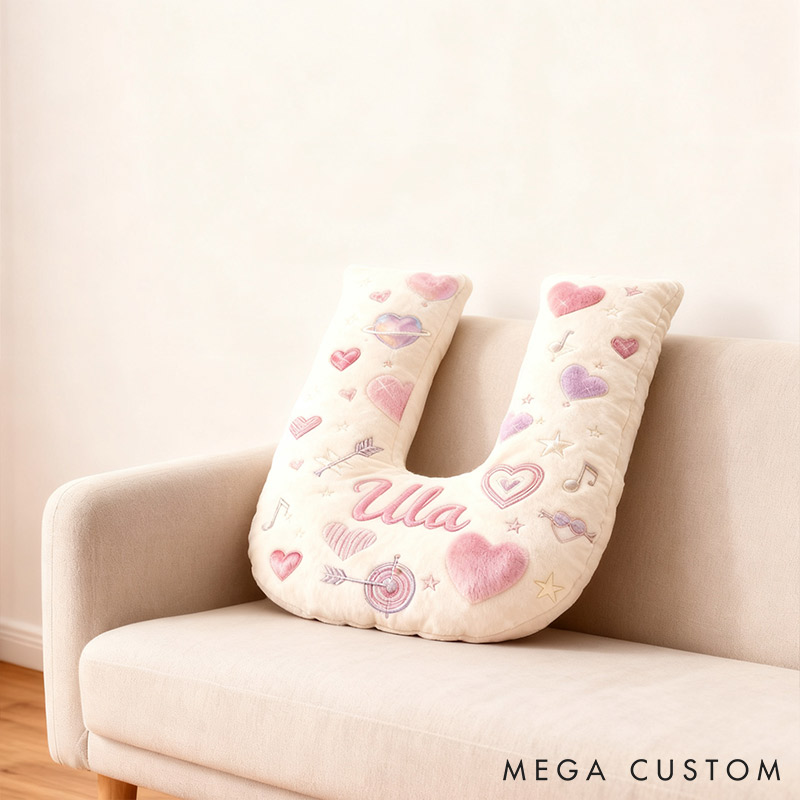 Personalized Girlfriend Love Print Heart Letter Pillow Custom Name Cushion Valentine's Gift for Girl Friend Boyfriend Christmas Gift for Him Her