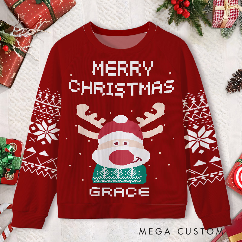 Personalized Reindeer Antlers Sweater Kids Ugly Christmas Sweater