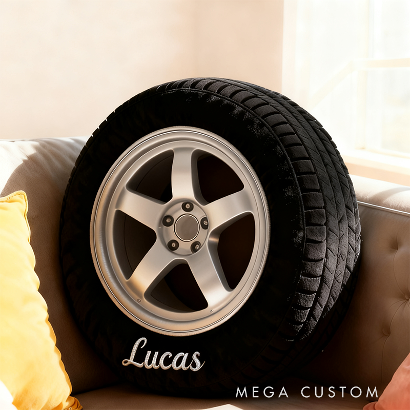 Personalized Racing Tire Throw Pillow Custom Name Graphic 3D Print Design Cushion Gift for Racers and Racing Lovers