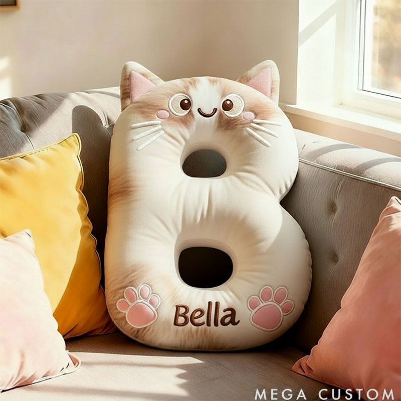 Personalized Cat Lover Letter Pillow with Custom Name Design Ver Pointed Cats Graphic 3D Print