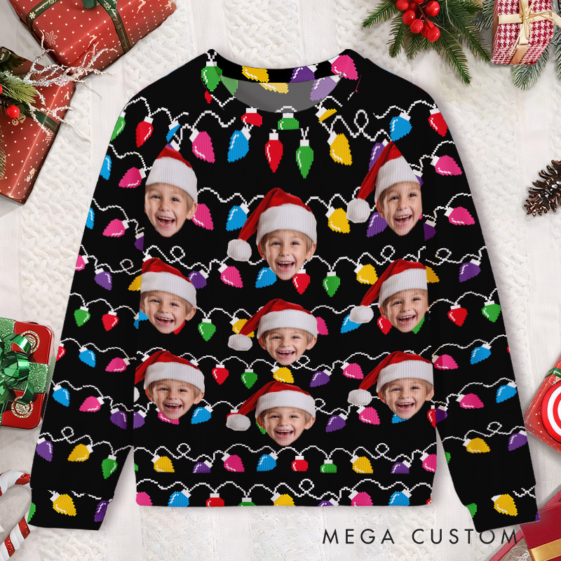 Personalized Face Funny Christmas Silly Leds Light for Kids Ugly Sweater
