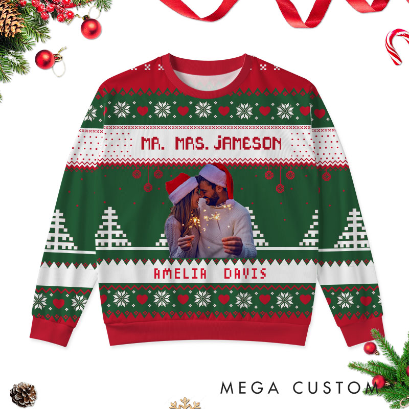 Personalized Christmas Sweater with Couple Photo Custom Couple Ugly Sweater Wedding Anniversary Gift Sweater for Husband Wife