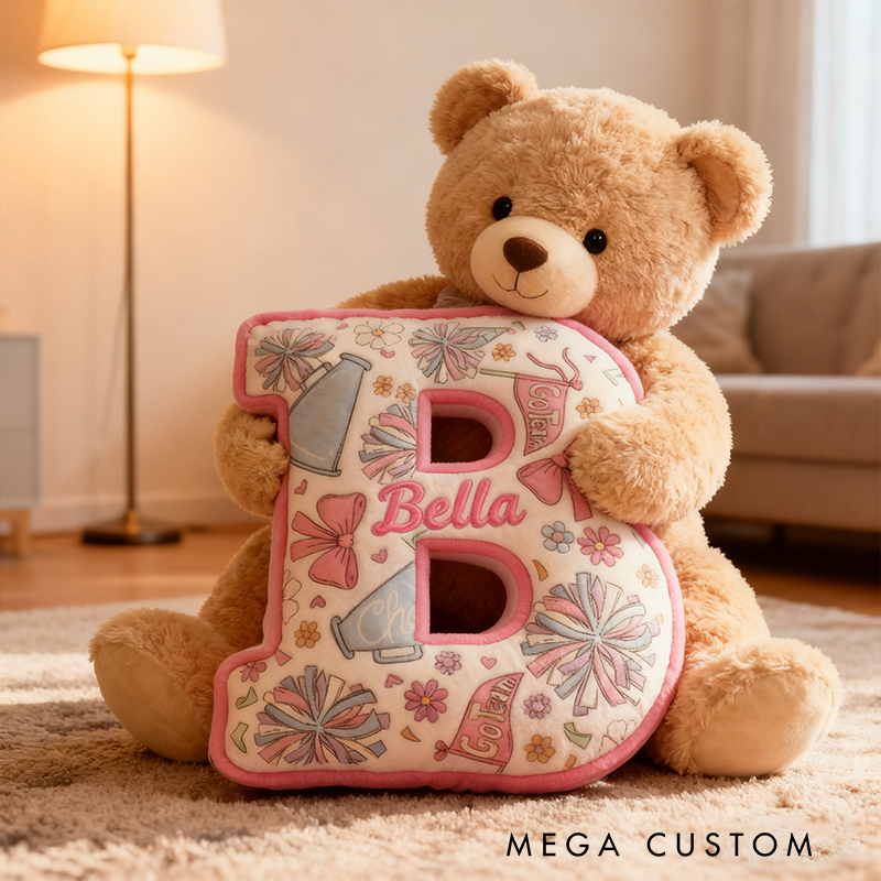 Personalized Cheerleading Initial Pillow with Custom Name and Cheer Theme Design