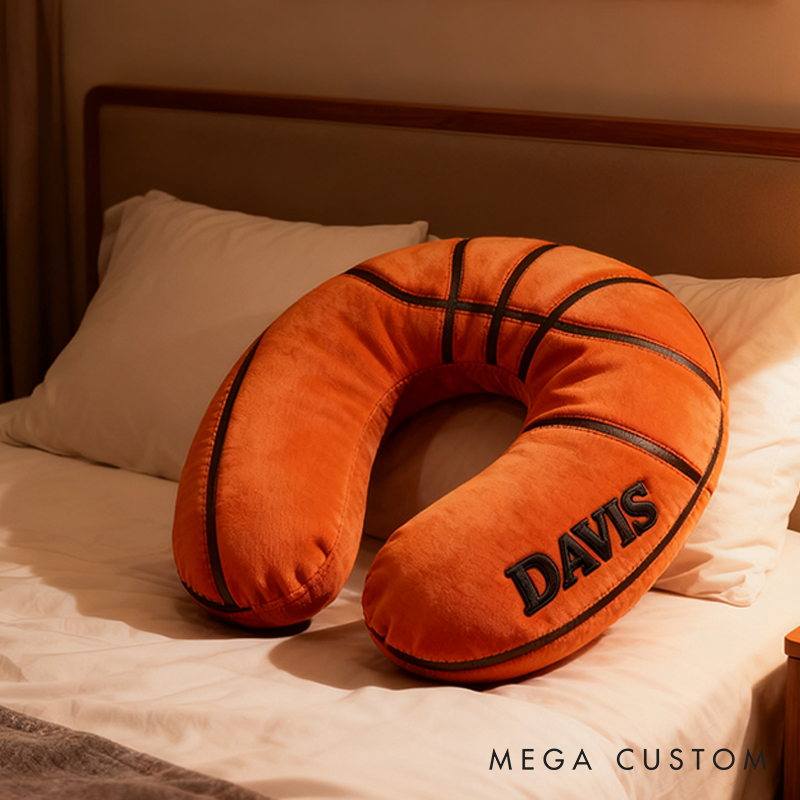 Personalized Basketball U-Shaped Pillow with Custom Name for Sports Fans and Travelers