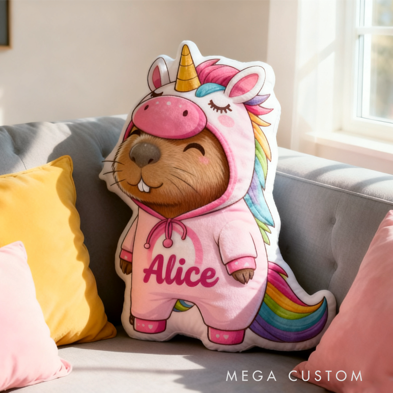 Personalized Cute Kapibala Capybara Initial Name Pillow Christmas Gift for Kids Family