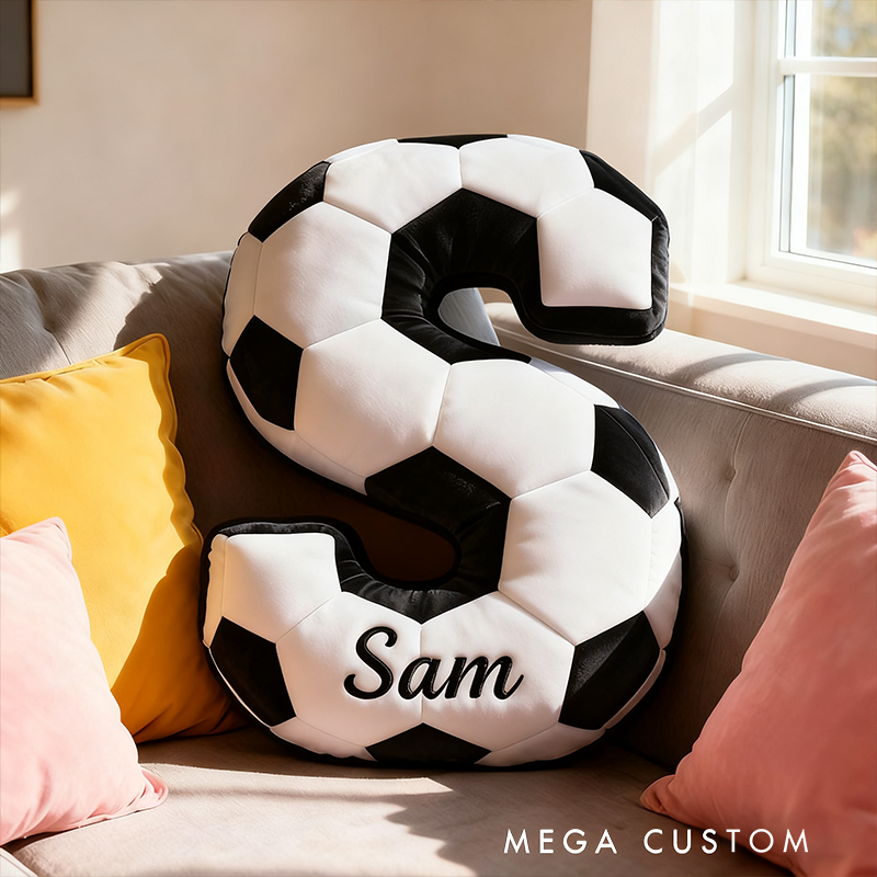 Personalized Soccer Ball Letter Pillow with Custom Name Design