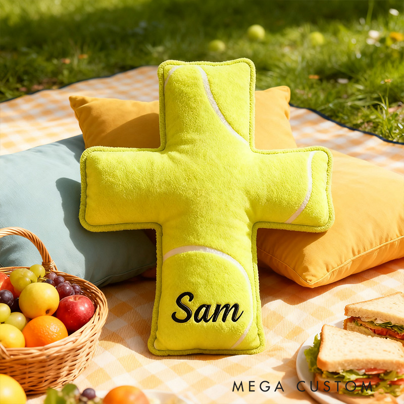 Personalized Tennis Ball Cross Pillow with Custom Home Decor Graphic 3D Print Pillow Christian Sports Gift Religious Gift for Tennis Lover