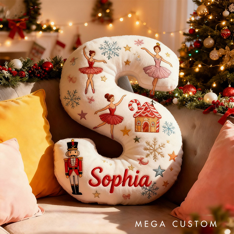 Personalized Graphic 3D Print Nutcracker Ballerina Alphabet Shaped Pillow for Dance Lovers Initial Pillow Christmas Gift for Kids