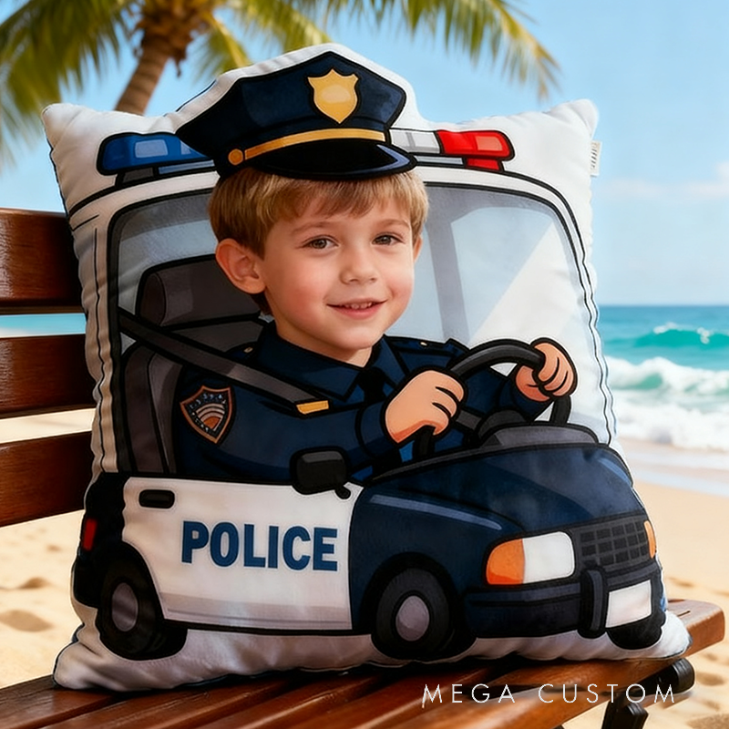 Personalized Cute Policeman Pillow with Custom Photo Graphic 3D Print Pillow Cartoon Police Officer Pillow